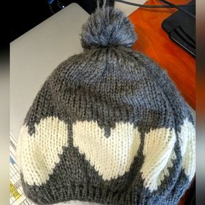 Wooden Ships gray knit hat with white hearts